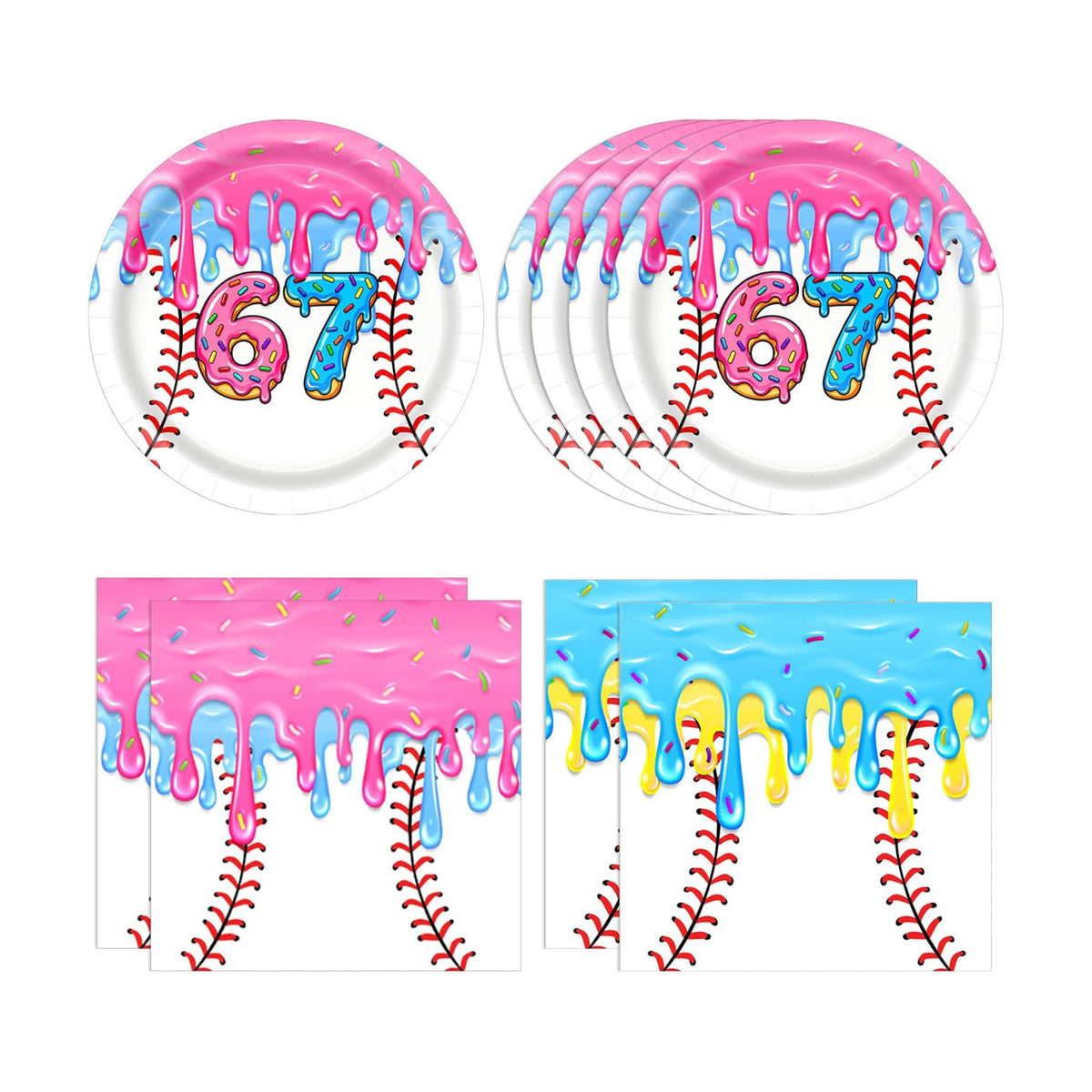 40Pcs Ice Cream Drip Baseball Party Decorations 6 7 Meme Baseball Party Supplies Disposable Dessert Plates and Napkins Set for Team Gift Sport Birthday Baby Shower 6 7 Party Decorations, Serves 20