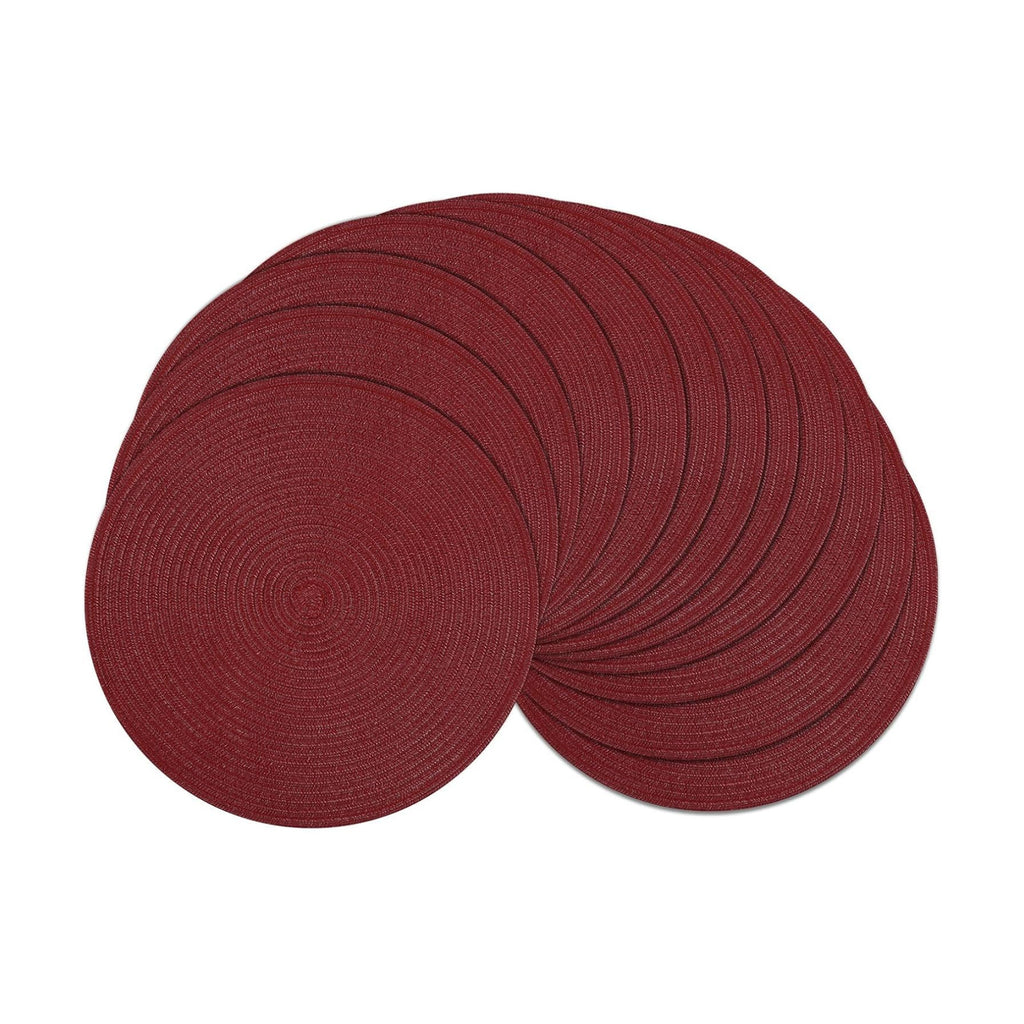 SHACOS Round Placemats Set of 12 for Dining Table 15 inch Round Braided Place Mats Cotton Polyester Washable Non Slip Kitchen Table Mats, Burgundy