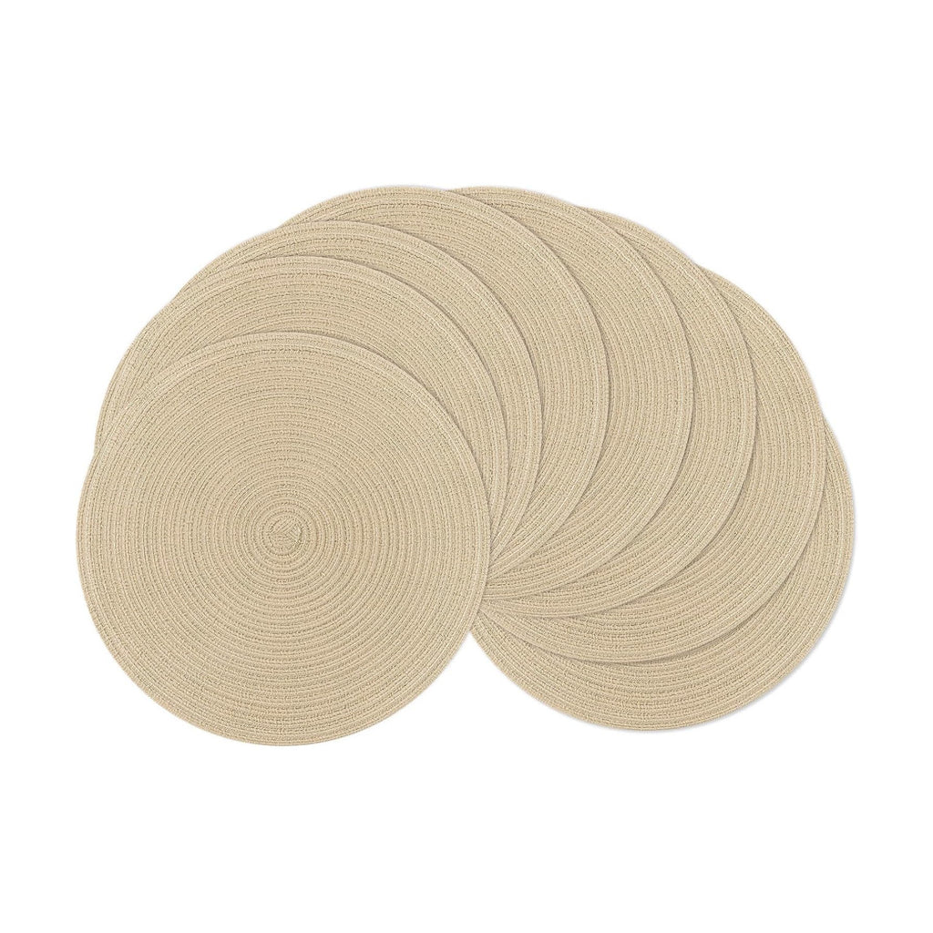 SHACOS 15 inch Round Placemats Set of 8 for Dining Table Cotton Polyester Braided Place Mats Washable Kitchen Table Mats for Dinner Party Table (Light Beige, 8)
