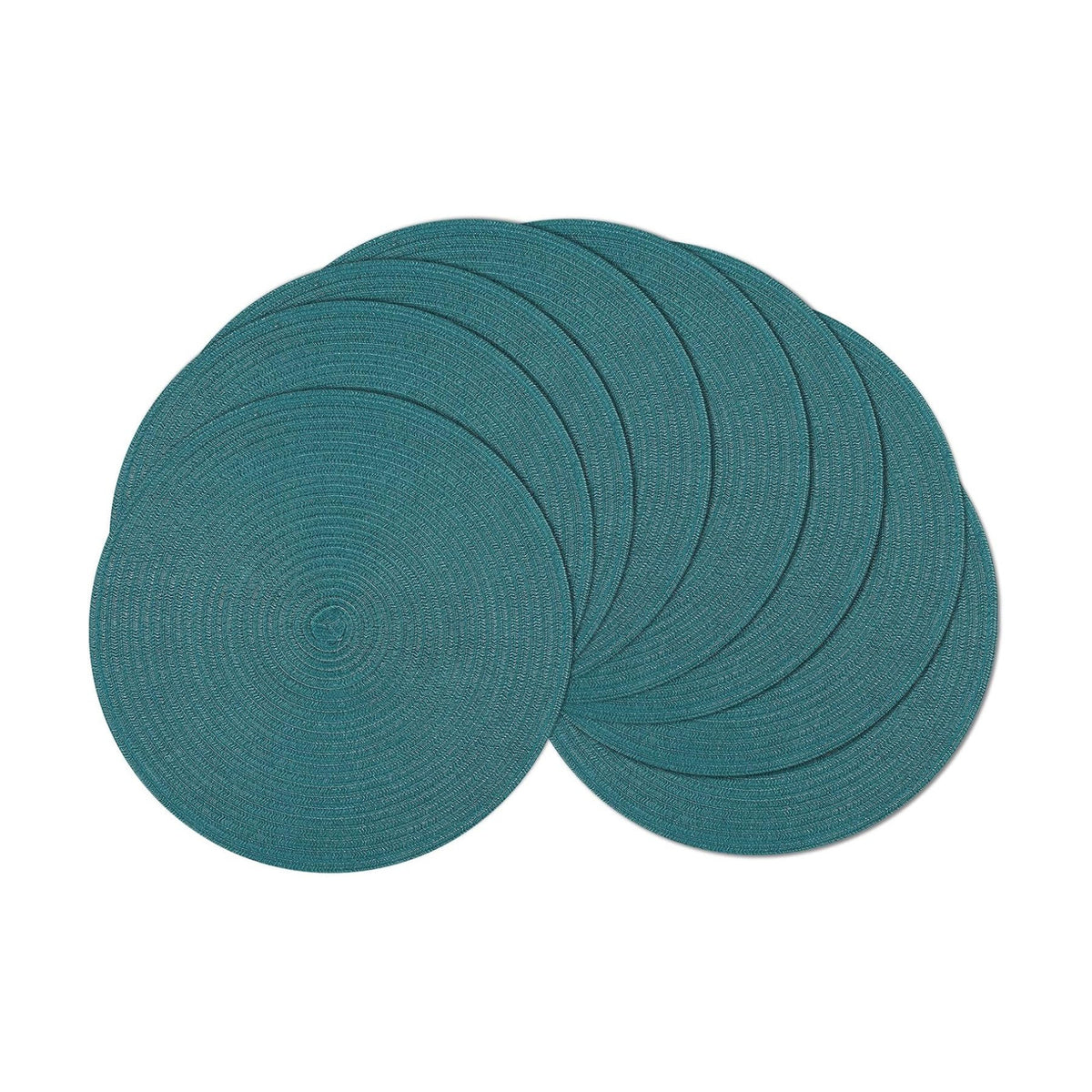 SHACOS Round Placemats Set of 8 Woven Braided Table Placemats 15 inch Circle Place Mats Washable Non Slip Table Mats for Home Wedding Party, Teal Green