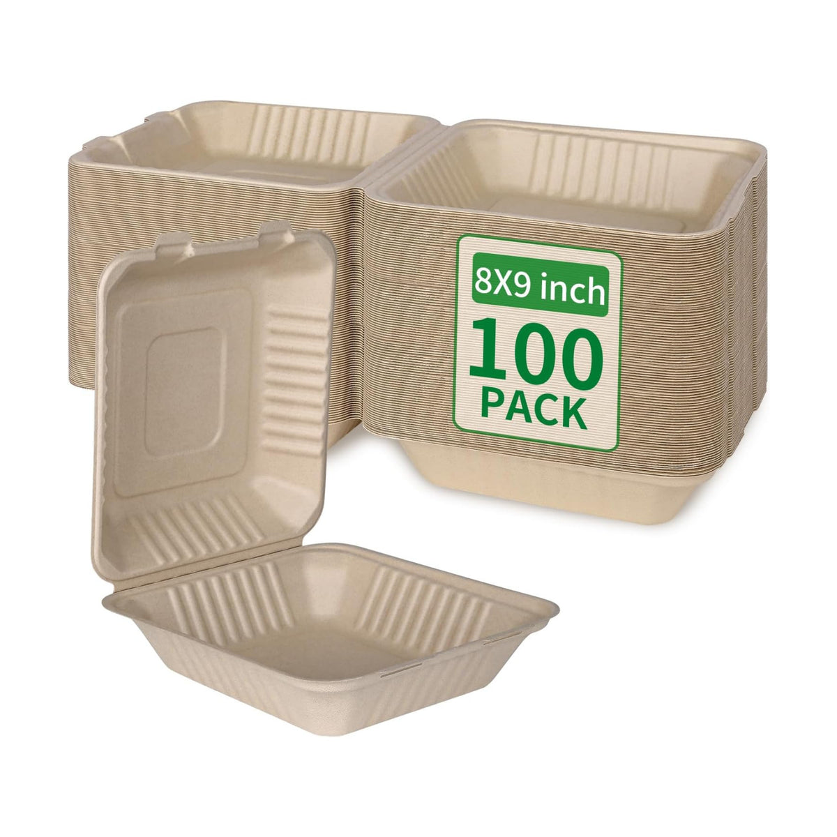 Aricsen Disposable 100 Pack 8×9 Inch Takeout Lunch Box Containers with Lids
