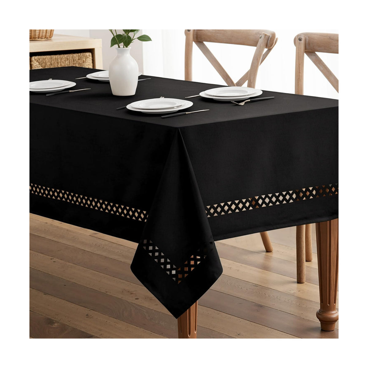 MIULEE Black Rectangle Tablecloth with Decorative Cutouts 60x144 inch