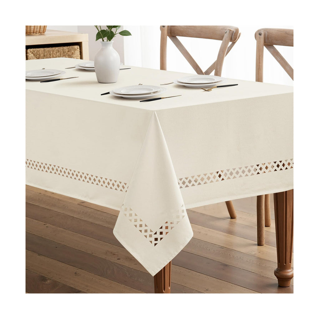 MIULEE Ivory Rectangle Tablecloth with Decorative Cutouts 52x70 Inch