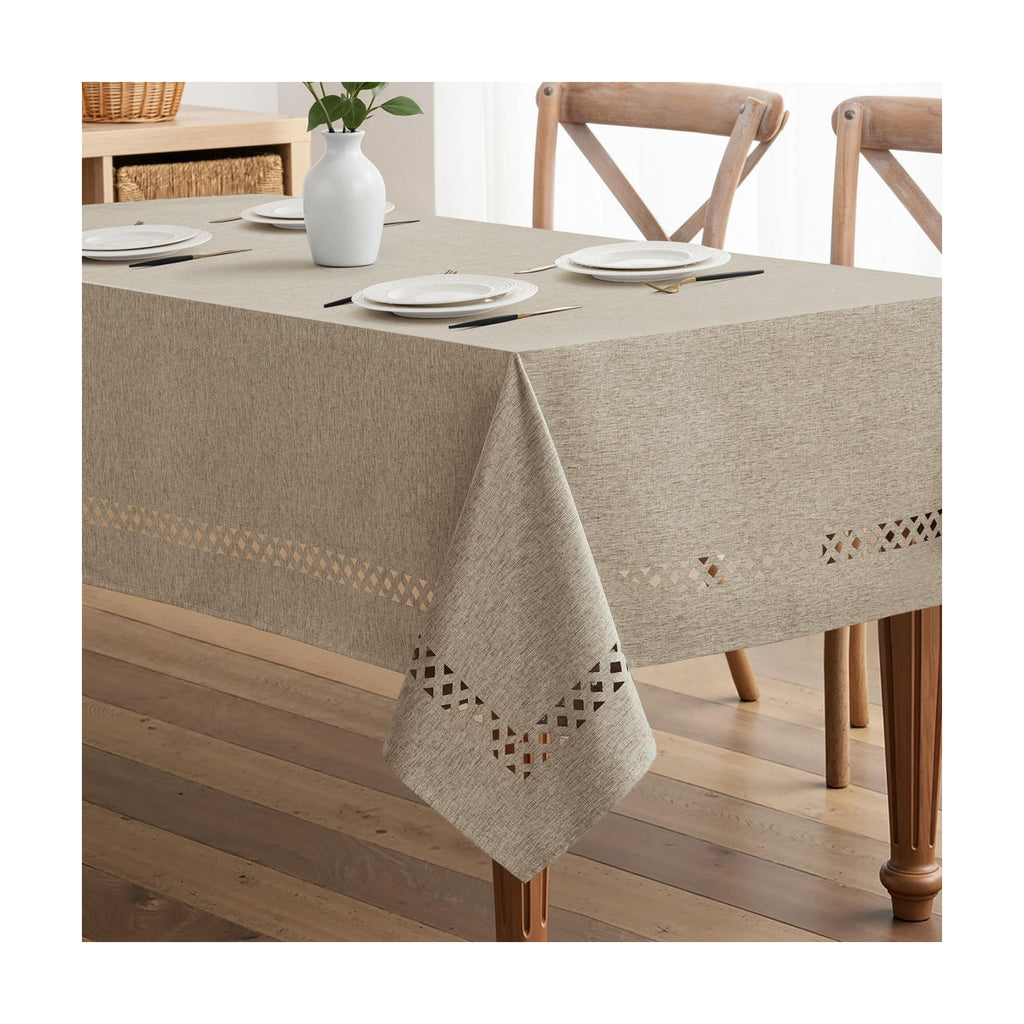 MIULEE Taupe Rectangle Tablecloth with Decorative Cutouts 60x84 Inch