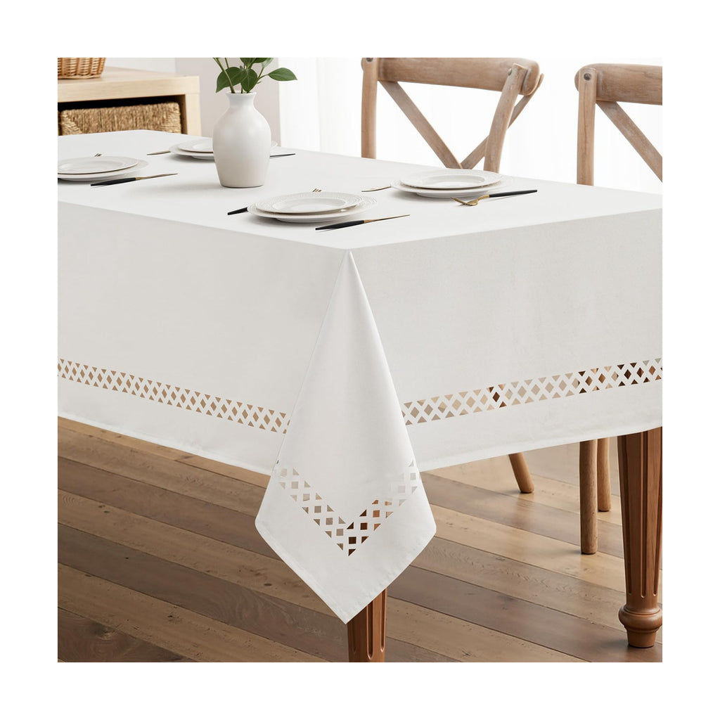 MIULEE White Rectangle Tablecloth with Decorative Cutouts 60x104 inch