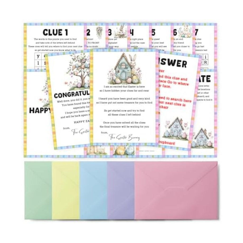 Easter Scavenger Hunt Games, Easter Treasure Hunt Clues Game Cards, Family Party Games for Kids and Adults, Holiday Party Game for Activities Decorations Supplies, 5x7 Inch (Indoor)-A02