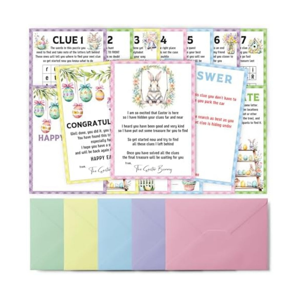 Easter Scavenger Hunt Games, Easter Treasure Hunt Clues Game Cards, Family Party Games for Kids and Adults, Holiday Party Game for Activities Decorations Supplies, 5x7 Inch (Outdoor)-A01