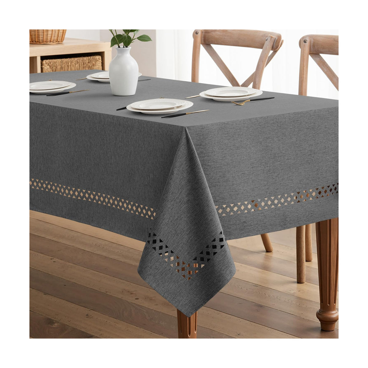 MIULEE Grey Rectangle Tablecloth with Decorative Cutouts 60x104 inch