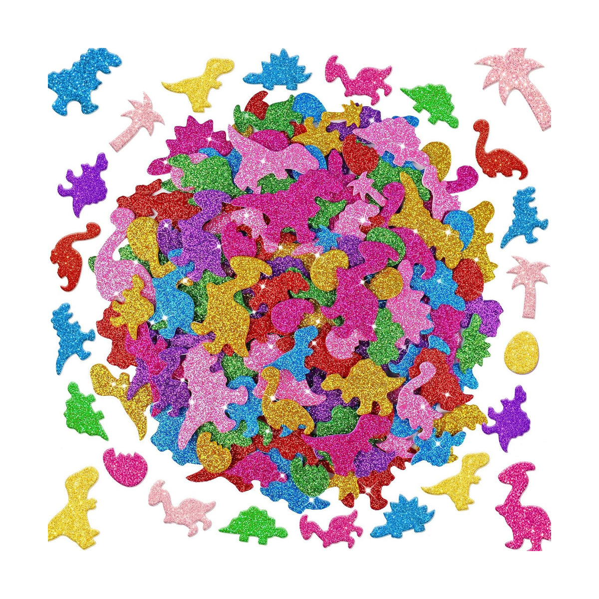Foam Stickers, 581 PCS 3D Glitter Foam Dinosaur Stickers, 7 Colors