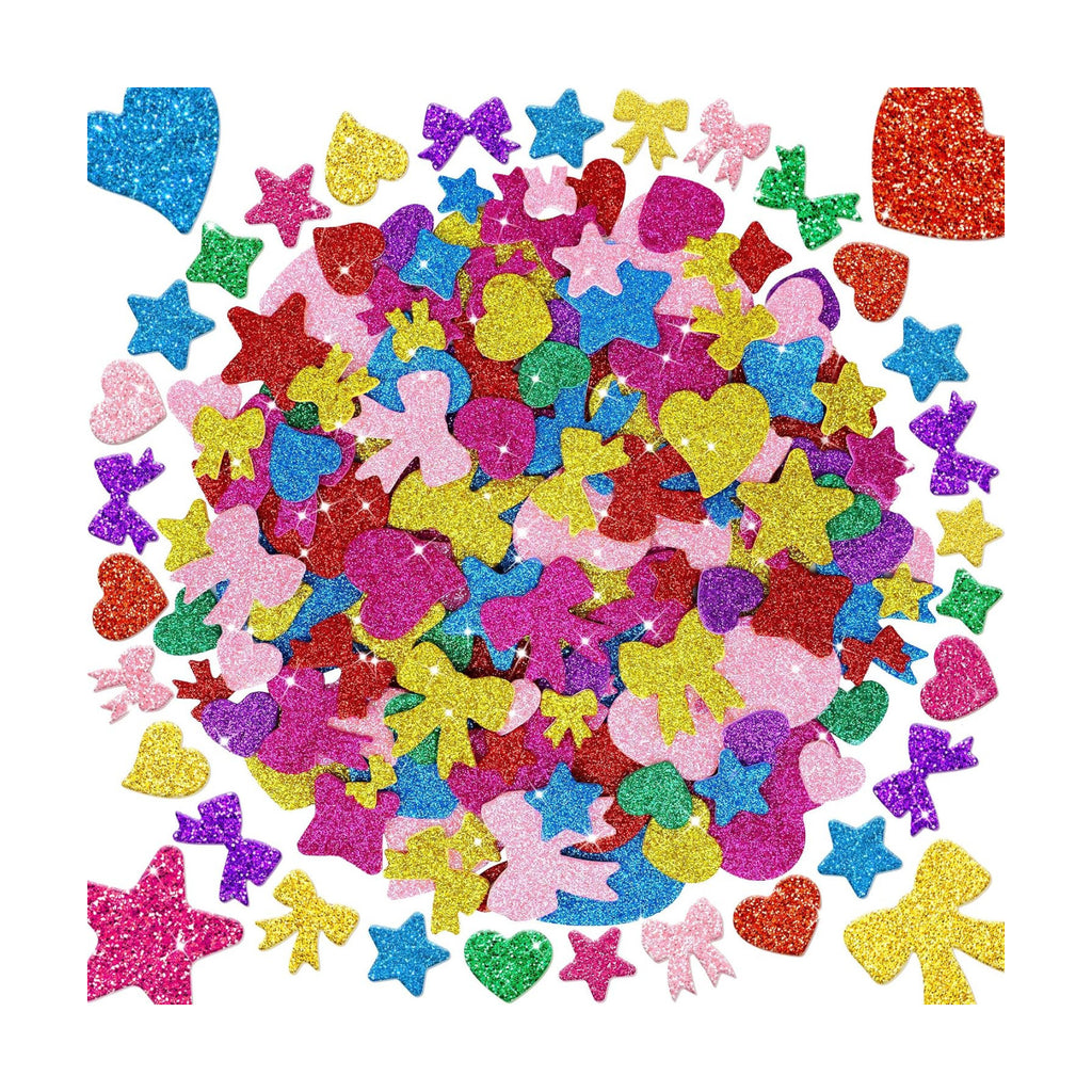 Foam Stickers, 875 PCS Glitter Foam Heart Star Bow Shapes Stickers,7 Colors