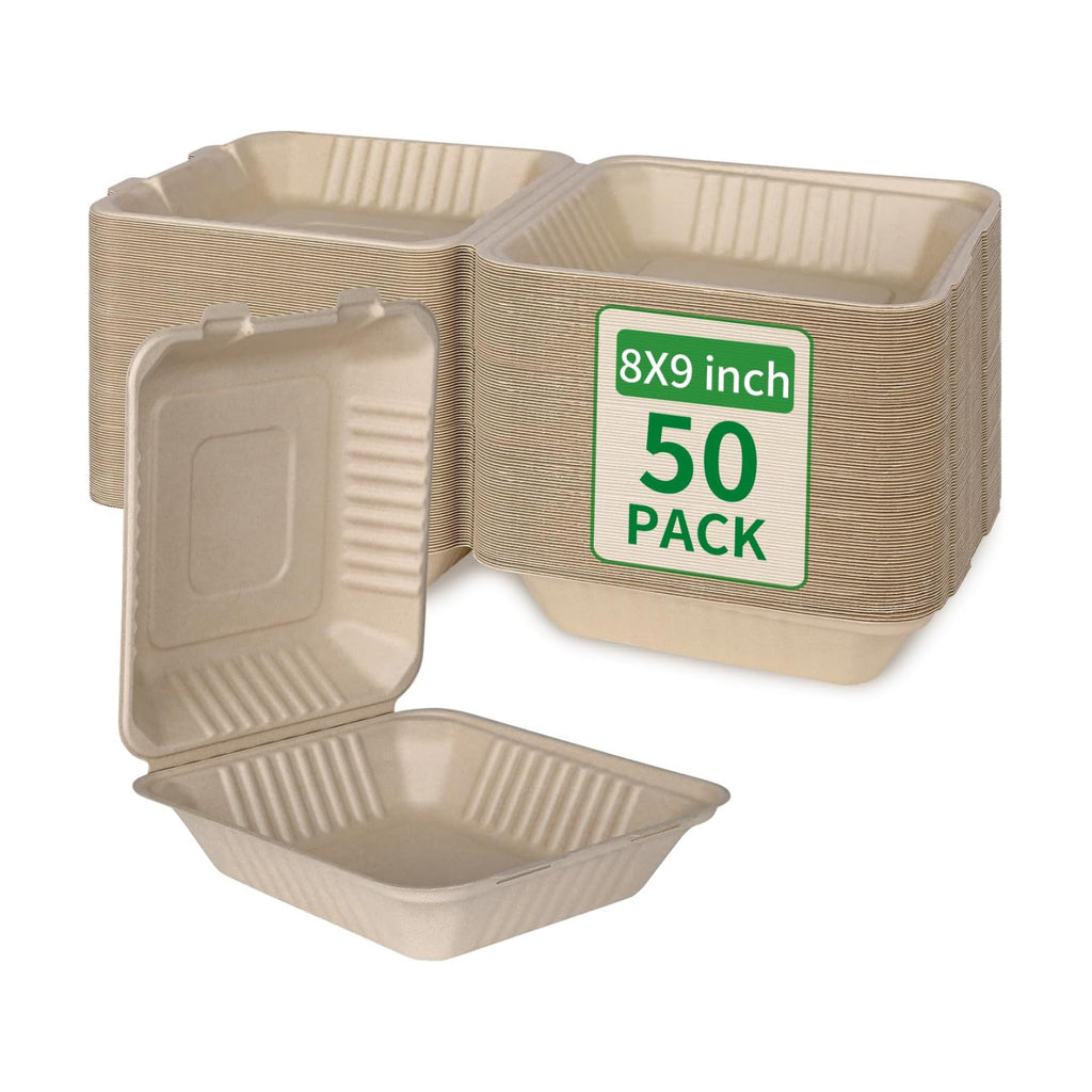 Aricsen Disposable 50 Pack 8×9 Inch Take Out Lunch Box Containers with Lids