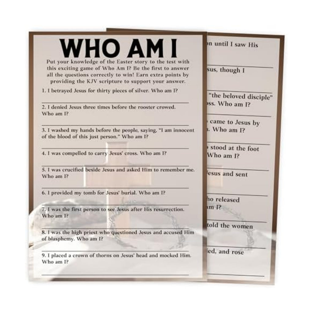 Easter Games for Adults and Kids, Who Am I Bible Trivia Game Cards, Easter Family Feud Game for Family Friends, Holiday Party Games for Activities Party Decorations Supplies, 5x7 Inch-A05
