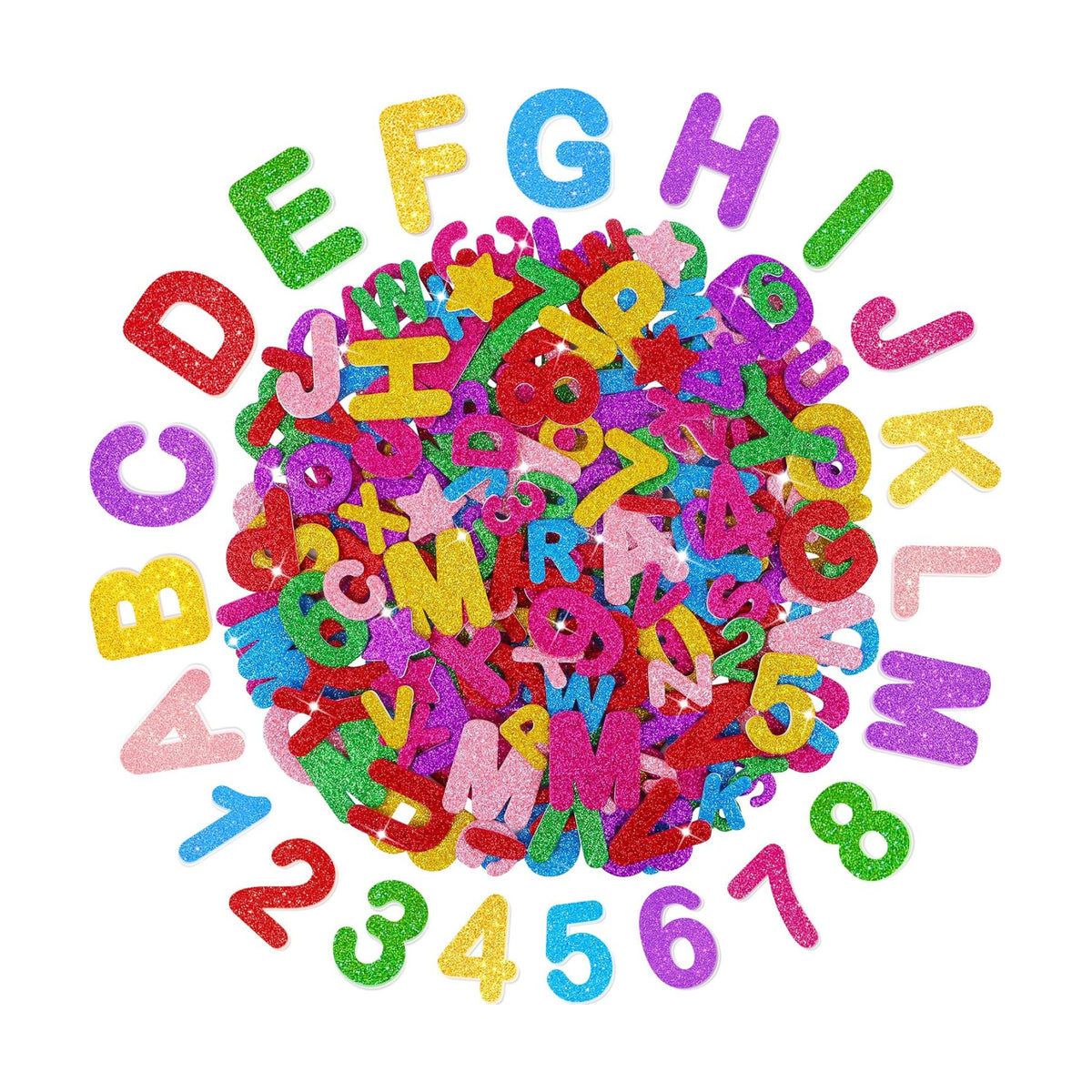 Foam Letter Stickers,540 PCS Glitter Foam Alphabet Number Stickers,7 Colors