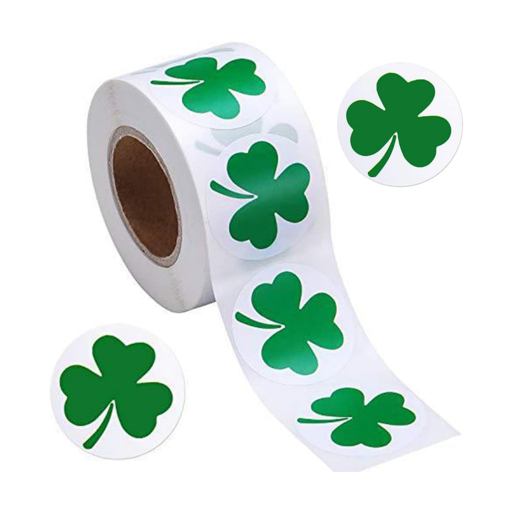 500Pcs St. Patrick's Day Stickers 1in Shamrock Stickers Roll Green Self-Adhesive Waterproof Clover Sticker Decor for Irish Holiday Party Scrapbook Journal Envelopes Decals Decorations