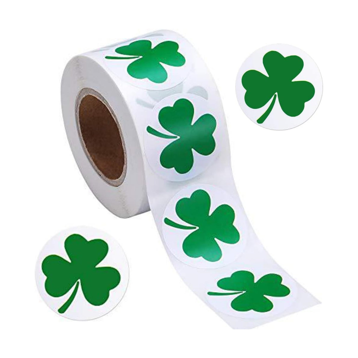 500Pcs St. Patrick's Day Stickers 1in Shamrock Stickers Roll Green Self-Adhesive Waterproof Clover Sticker Decor for Irish Holiday Party Scrapbook Journal Envelopes Decals Decorations