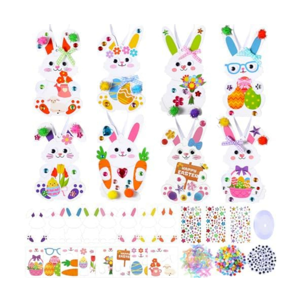 Funrous 48 Sets Crafts Kit Paper Crafts DIY Make Your Own Hanging Ornaments with Pompoms Diamond Stickers for Holiday Classroom Activities Party Favors, Easter Bunny