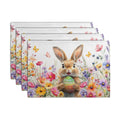 Easter Rabbit Placemats Set of 4 Spring Bunny Colorful Egg Wildflower Place Mat 12x18 Inch Seasonal Farmhouse Linen Fabric Table Mats for Kitchen Dining Outdoor Indoor Easter Party