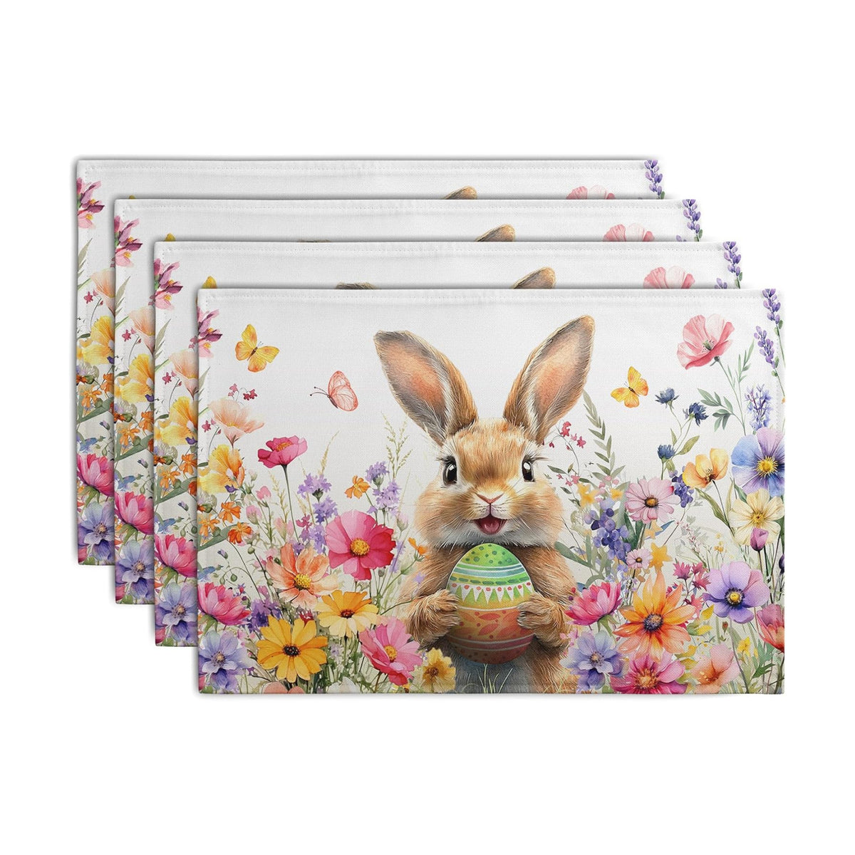 Easter Rabbit Placemats Set of 4 Spring Bunny Colorful Egg Wildflower Place Mat 12x18 Inch Seasonal Farmhouse Linen Fabric Table Mats for Kitchen Dining Outdoor Indoor Easter Party