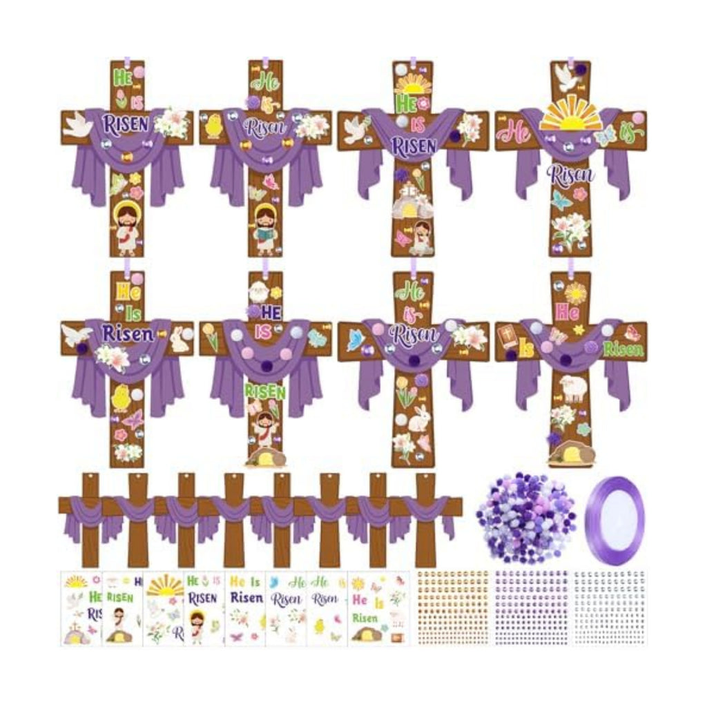 Funrous 48 Sets Crafts Kit Paper Crafts DIY Make Your Own Hanging Ornaments with Pompoms Diamond Stickers for Holiday Classroom Activities Party Favors, Easter Jesus