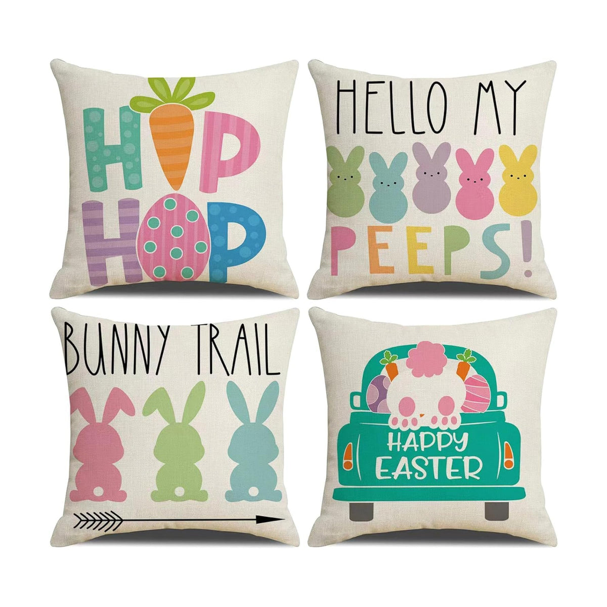 Hongsome Easter Decor-Throw Pillow Covers 20x20in Set of 4,Spring Linen Pillow Case with Bunny and Egg for Large Couch Sofa Home Indoor Outdoor Holiday Home Decorations