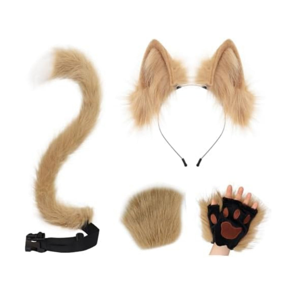 CHOICEONE Cat Fox wolf Ears and Tail Set with Paws Gloves Faux Fur Animal Cosplay Costume Accessories for Halloween Party