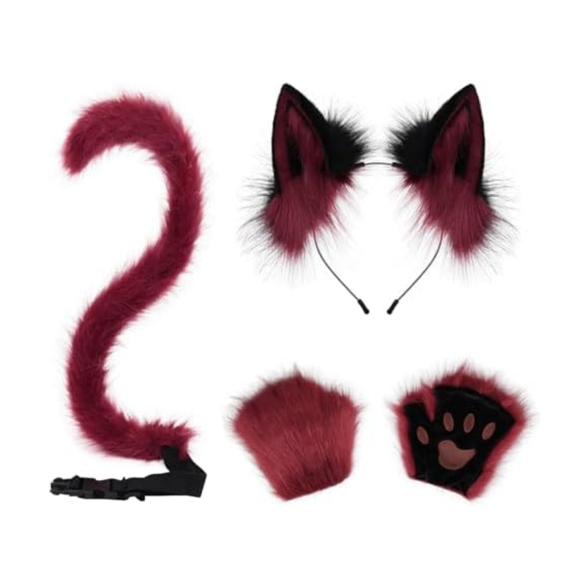 CHOICEONE Cat Fox wolf Ears and Tail Set with Paws Gloves Faux Fur Animal Cosplay Costume Accessories for Halloween Party