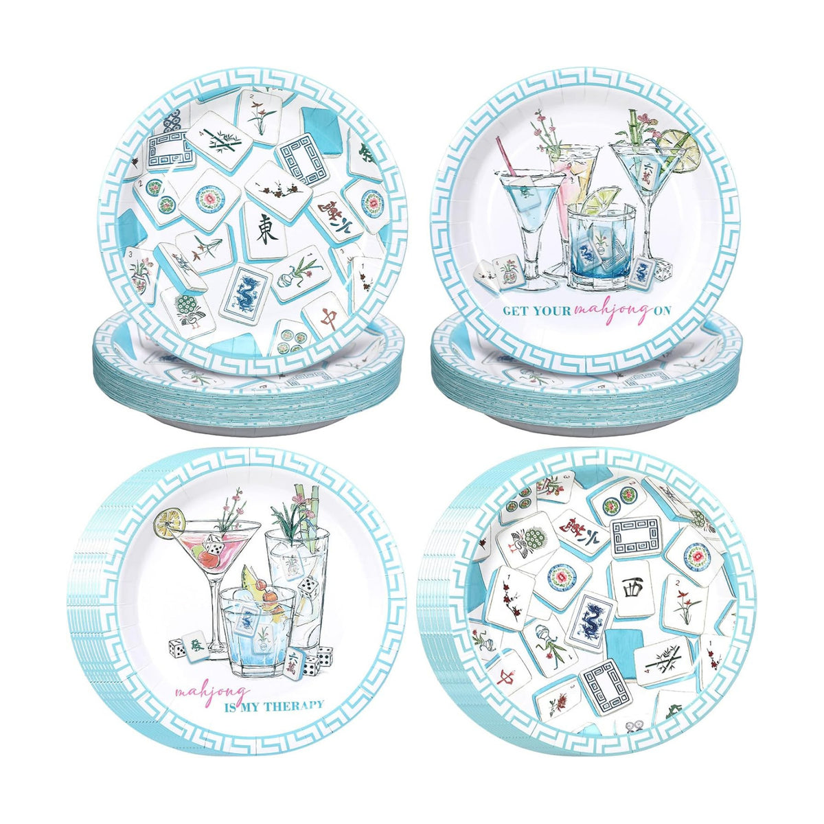 100 Pcs Mahjong Paper Plates 9 Inch Cocktail Disposable