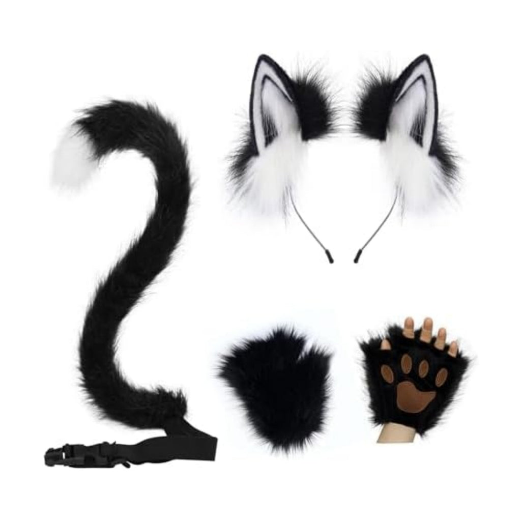 CHOICEONE Cat Fox wolf Ears and Tail Set with Paws Gloves Faux Fur Animal Cosplay Costume Accessories for Halloween Party