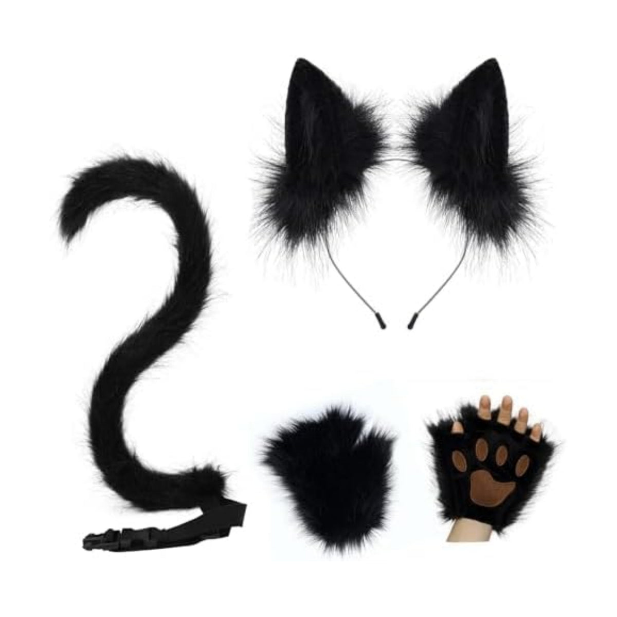 CHOICEONE Cat Fox wolf Ears and Tail Set with Paws Gloves Faux Fur Animal Cosplay Costume Accessories for Halloween Party