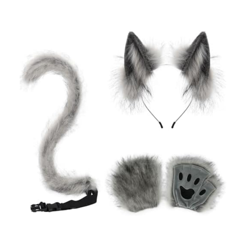 CHOICEONE Cat Fox wolf Ears and Tail Set with Paws Gloves Faux Fur Animal Cosplay Costume Accessories for Halloween Party