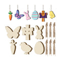 48Pcs Paintable Wooden Easter Ornaments Unfinished Wood Cutouts for Crafts DIY Eggs Bunny Butterfly Chick Carrot Painting for Crafts Hanging Wood Slices Spring Party Decoration