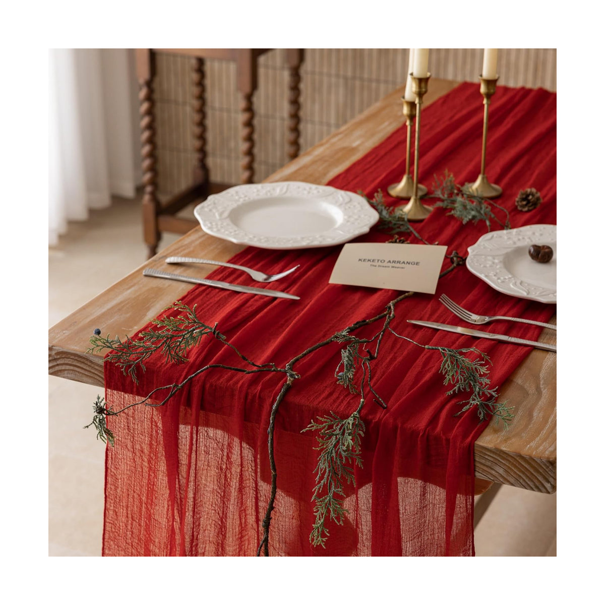 Red Cheesecloth Table Runner 120 Inches Fall Christmas Party Decorations