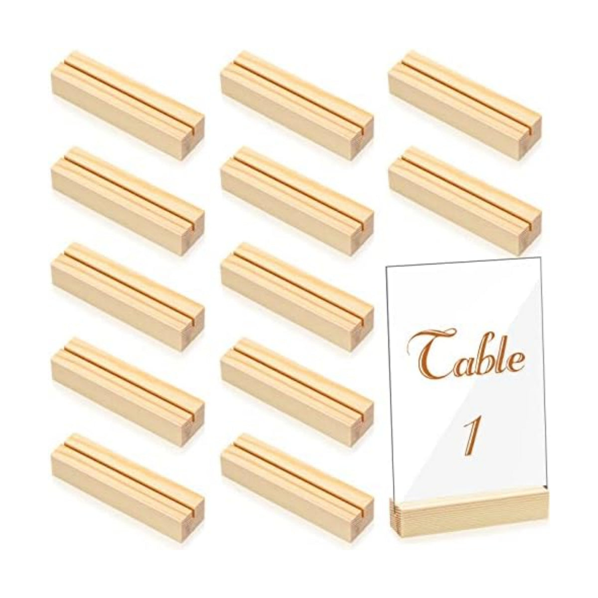 Blosssound 12 Pcs Wood Place Card Holder, Wood Color, 4.61 x 1.1 x 1 Inches