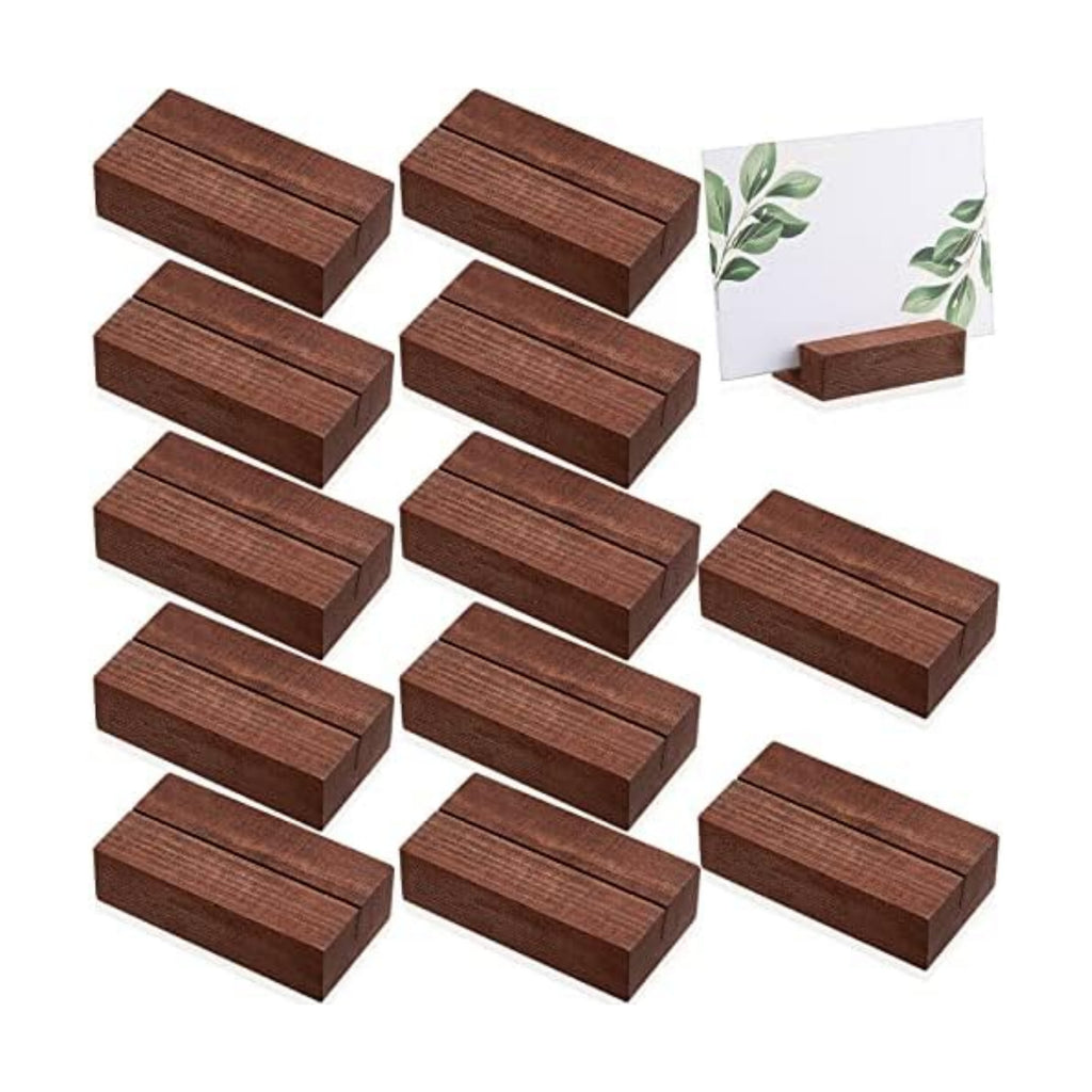 Blosssound 12 Pcs Wood Place Card Holder, Brown, 3 x 1.6 x 0.8 Inches