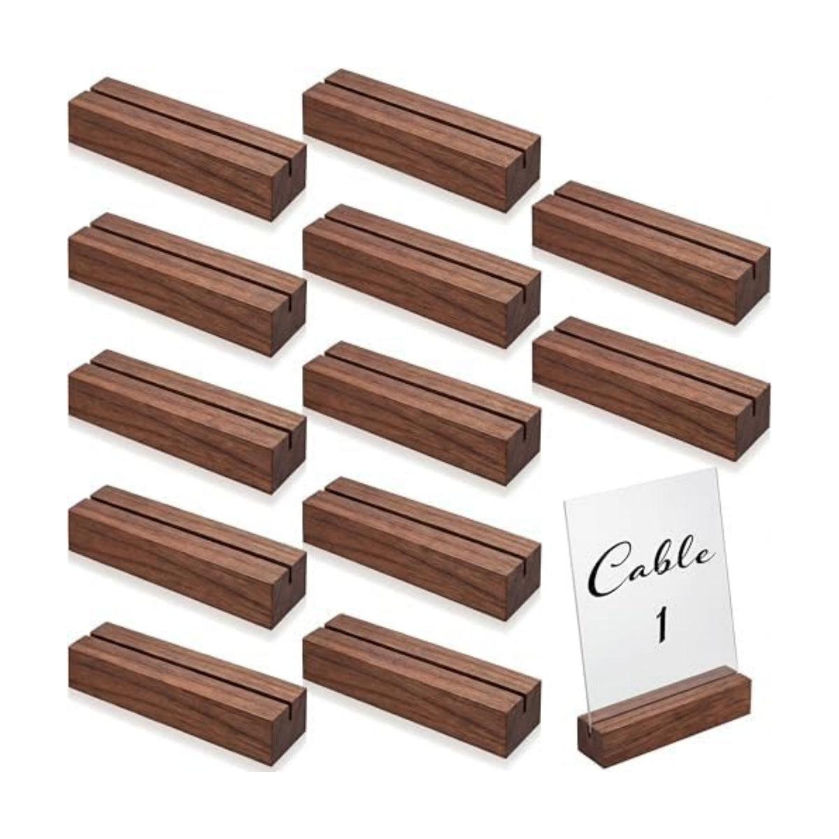 Blosssound 12 Pcs Wood Place Card Holder, Brown, 4.61 x 1.1 x 1 Inches