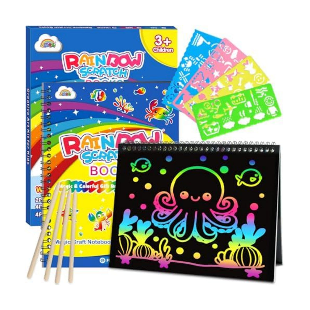 ZMLM Scratch Paper Art-Crafts Gift: 2 Pack Rainbow Notebooks Supplies Toys