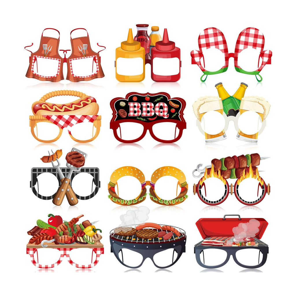 36 Pcs BBQ Party Decorations Eyeglasses Barbecue Themed Paper Glasses Decor Baby Q Photo Booth Props Frame for Summer Picnic Camping BBQ Baby Shower Birthday Party Decor Gift