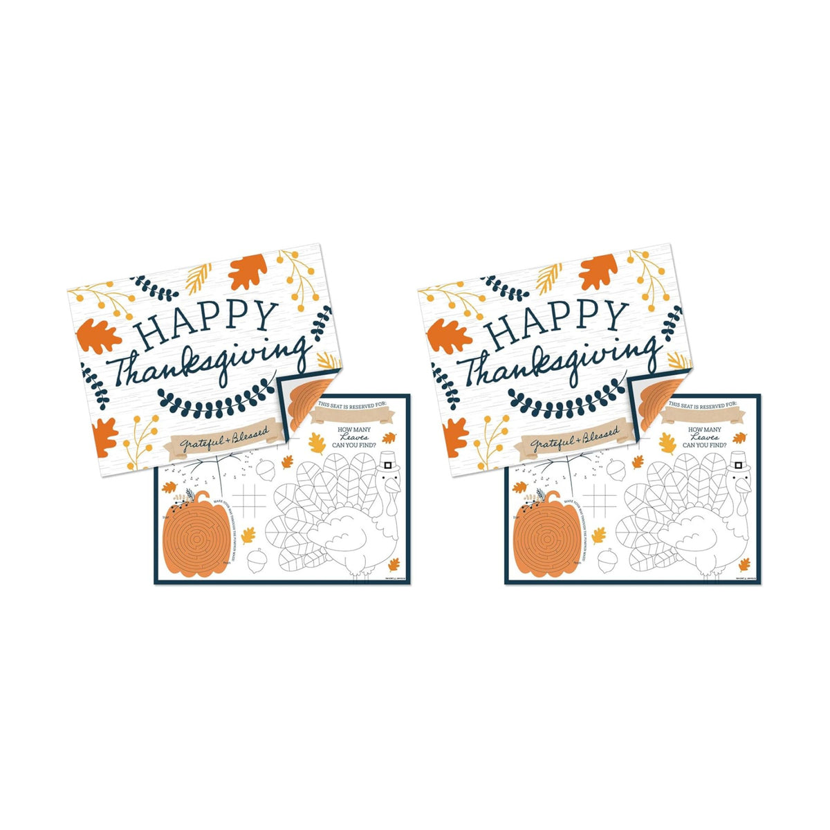 Big Dot of Happiness Happy Thanksgiving Games, Paper Fall Harvest Party Coloring Sheets, Thanksgiving Activity Placemats, Set of 16 (Pack of 2)