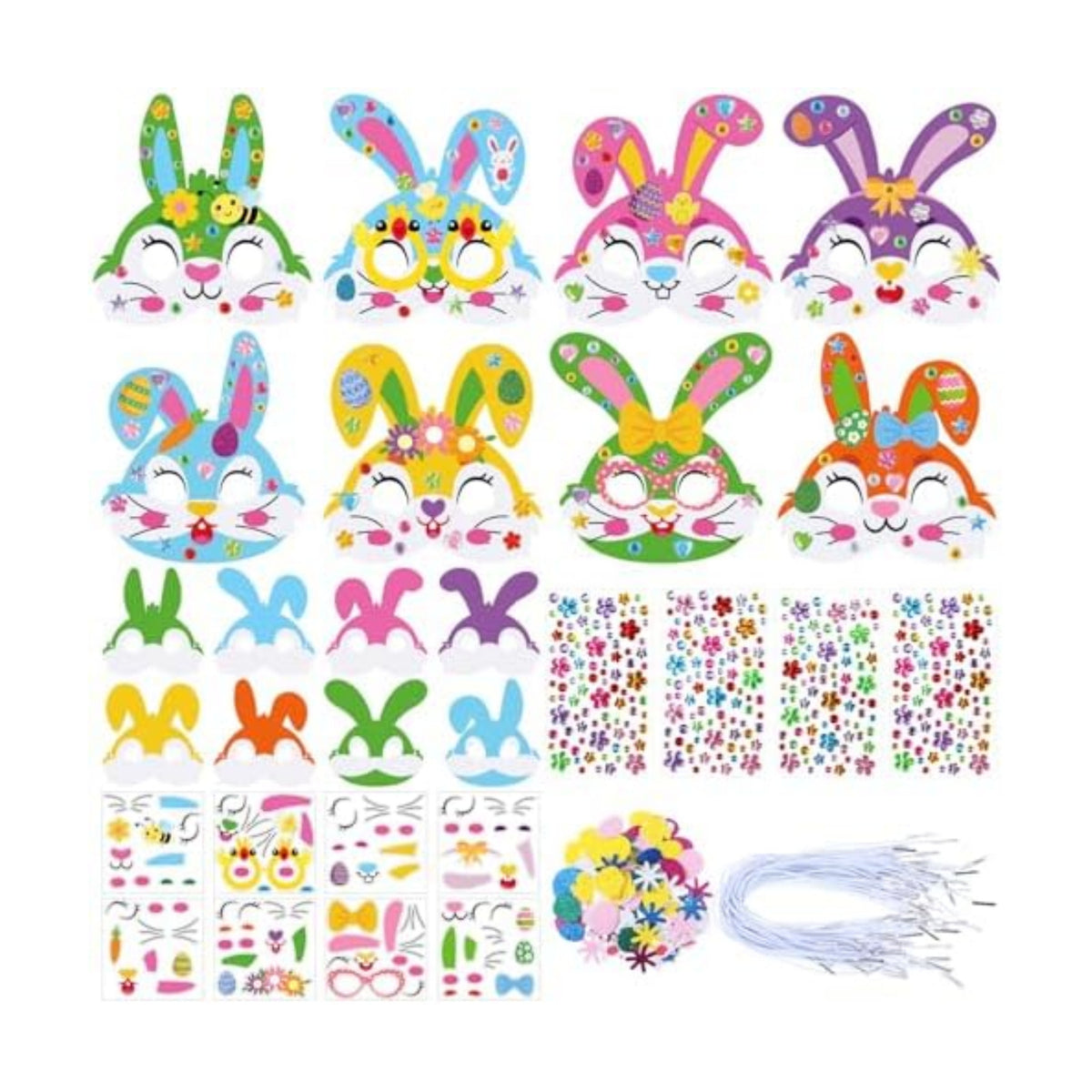 Funrous 48 Sets Crafts Kit Paper Crafts DIY Make Your Own Hanging Ornaments with Pompoms Diamond Stickers for Holiday Classroom Activities Party Favors, Easter Mask