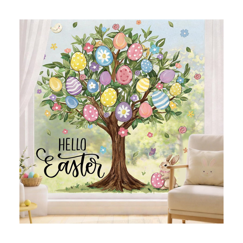 6 Sheets Extra Large Easter Egg Tree Window Clings 31.5 Inch for Kids Home School Office Classroom Party Supplies