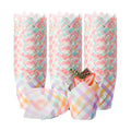 Maxdot 200 Pcs Easter Plaid Tulip Cupcake Liners for Baking Pastel Plaid Paper Muffin Baking Cups Spring Gingham Tulip Muffin Liners Wrappers for Easter Baby Shower Wedding Birthday Party Supply
