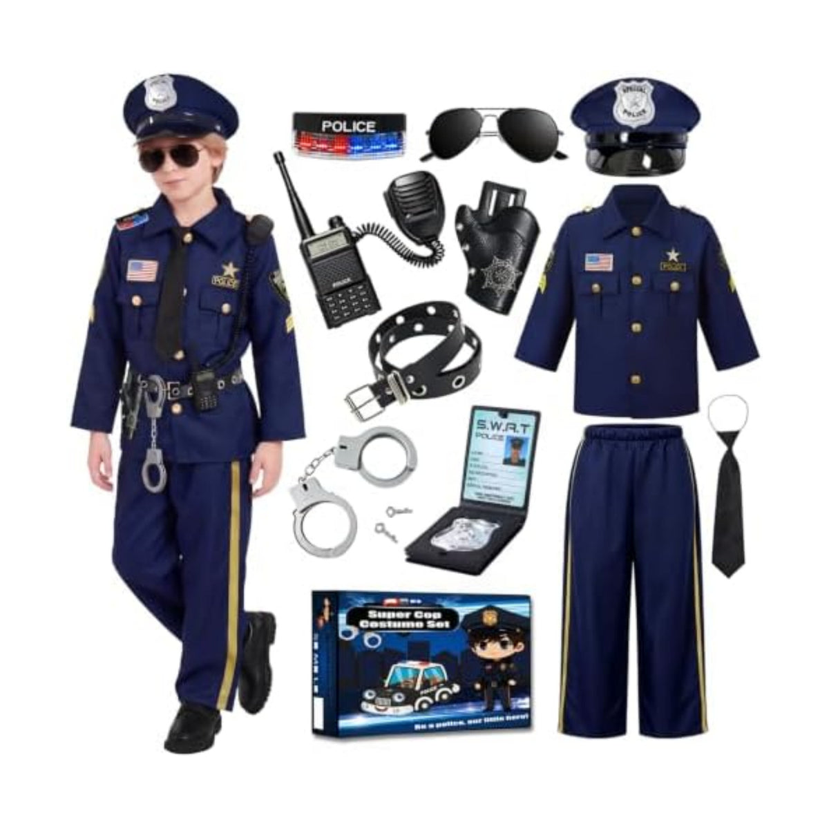 Police Costume for Kids Halloween Role Play with Accessories