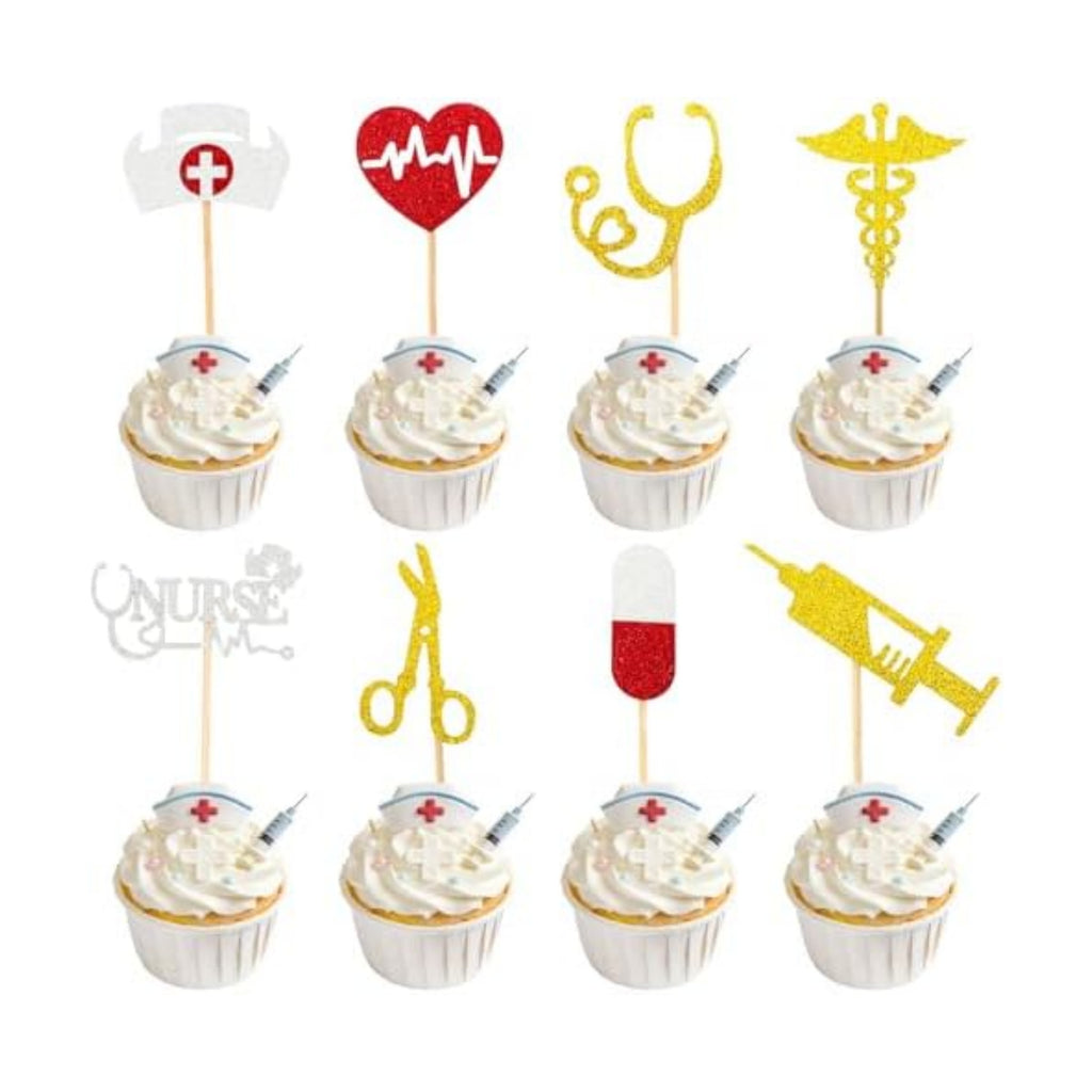 Nurse Cupcake Toppers, 24 PCS Glitter Nurses Week Cupcake Picks, Nursing School Graduation Food Picks Cupcake Toppers Cake Decorations for National Nurse Day Nursing Graduation Congrats Party Supplies