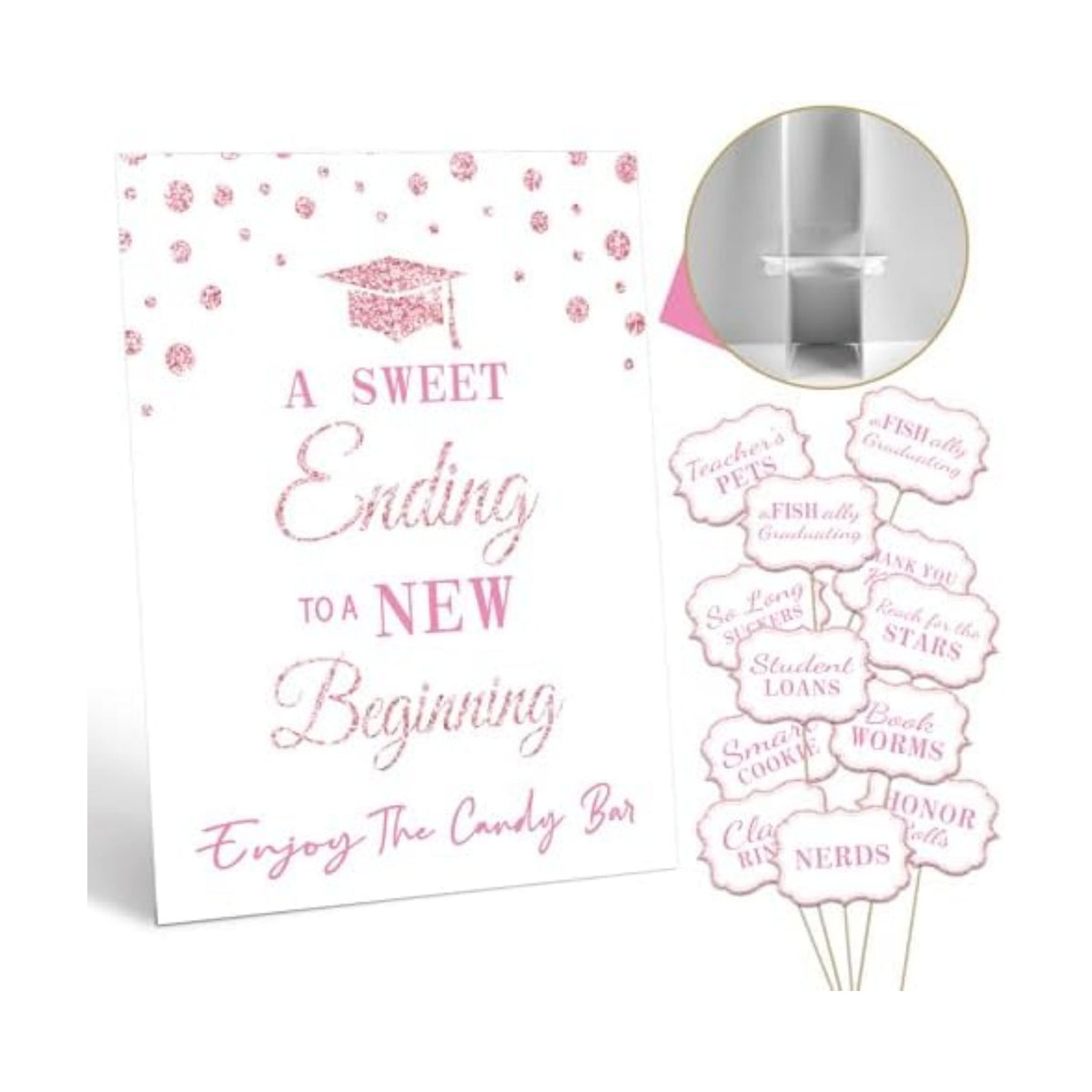 Graduation Candy Buffet Labels for Grad Party Decorations, Graduation Candy Bar Dessert Food Label Signs Set, Class of 2026 Grad Parties Table Decor Supplies (Pink)