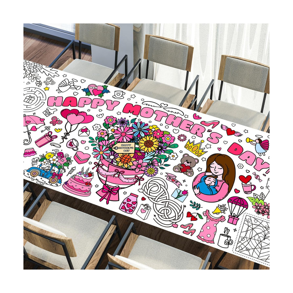 Mother's Day Giant Coloring Poster, Paper Coloring Tablecloth for Home DIY Drawing Games Mother's Day Birthday Party Supplies 30x72 Inch