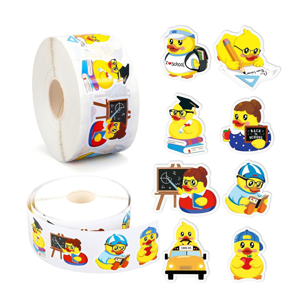 Whaline 1000 Pcs Back to School Rubber Duck Roll Stickers Self-Adhesive Funny Yellow Duck Label Decals for Envelope Water Bottle Scrapbook Decor Birthday Party Supplies
