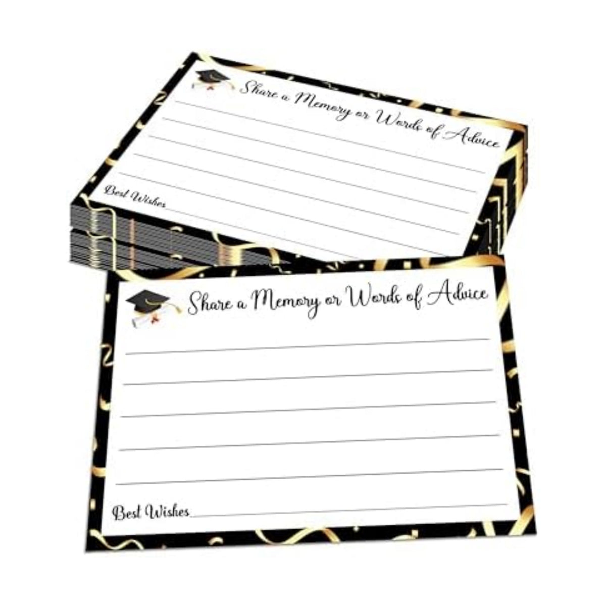 30 Pcs Graduation Advice Cards - 4" x 6" Double Sided Black Gold Graduation Wish Cards For College High School Grads - Share A Memory Or Words Of Advice Grad Party Celebration Supplies - A04