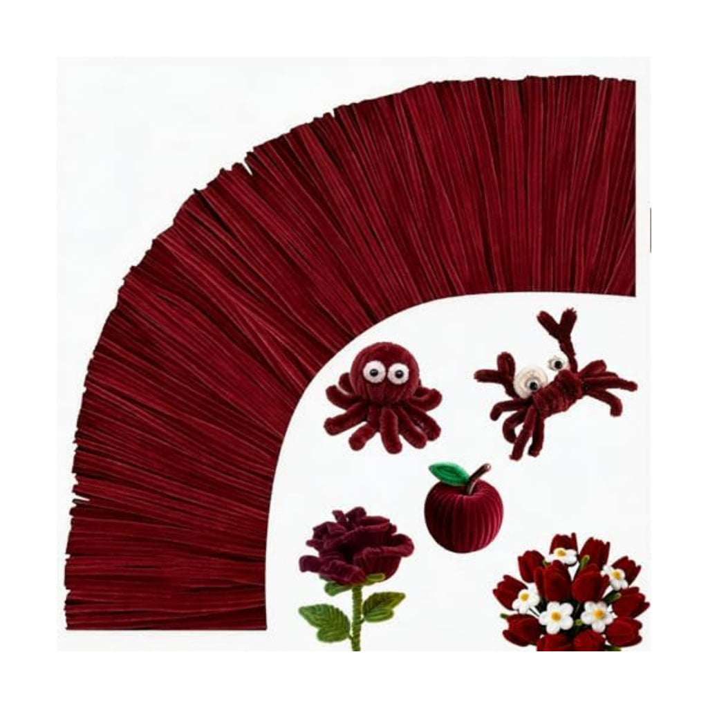 Pipe Cleaners,200Pcs Wine Red Pipe Cleaner Flower Kit,Chenille Stems for DIY Bouquet Festivals Room Decor,Valentine's Day Craft Supplies,Christmas Ornaments,Halloween Fall Decorations for Home Crafts
