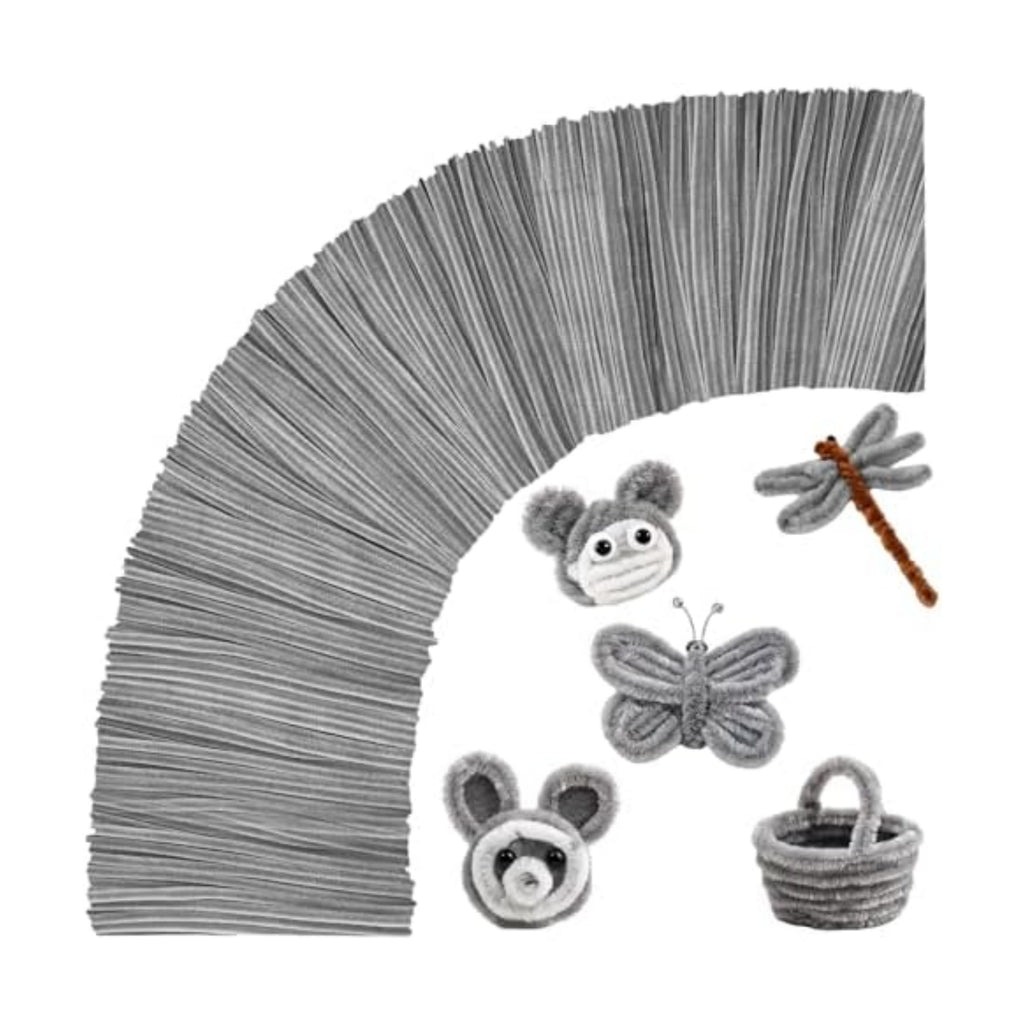 200PCS Gray Pipe Cleaners Craft Bulk,Arts Crafts,Sensory Toys,Chenille Stems Art Supplies for Projects Creative DIY Room Decor,Christmas Decorations,Fidget Toys for Ages 8-13,DIY Cute Grey Animals