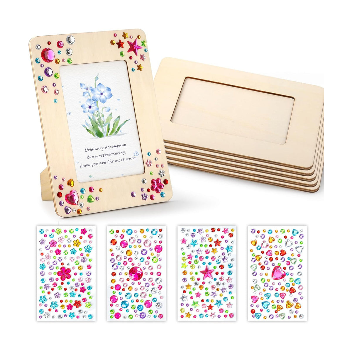 Lesnala 6 Pcs Unfinished Wood Picture Frame Crafts DIY Kits with Stickers